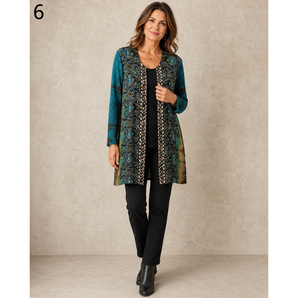 Chicos Travelers Crushed Artsy Jacket‎ Womens 2 L 12 Brown Blue Green NEW